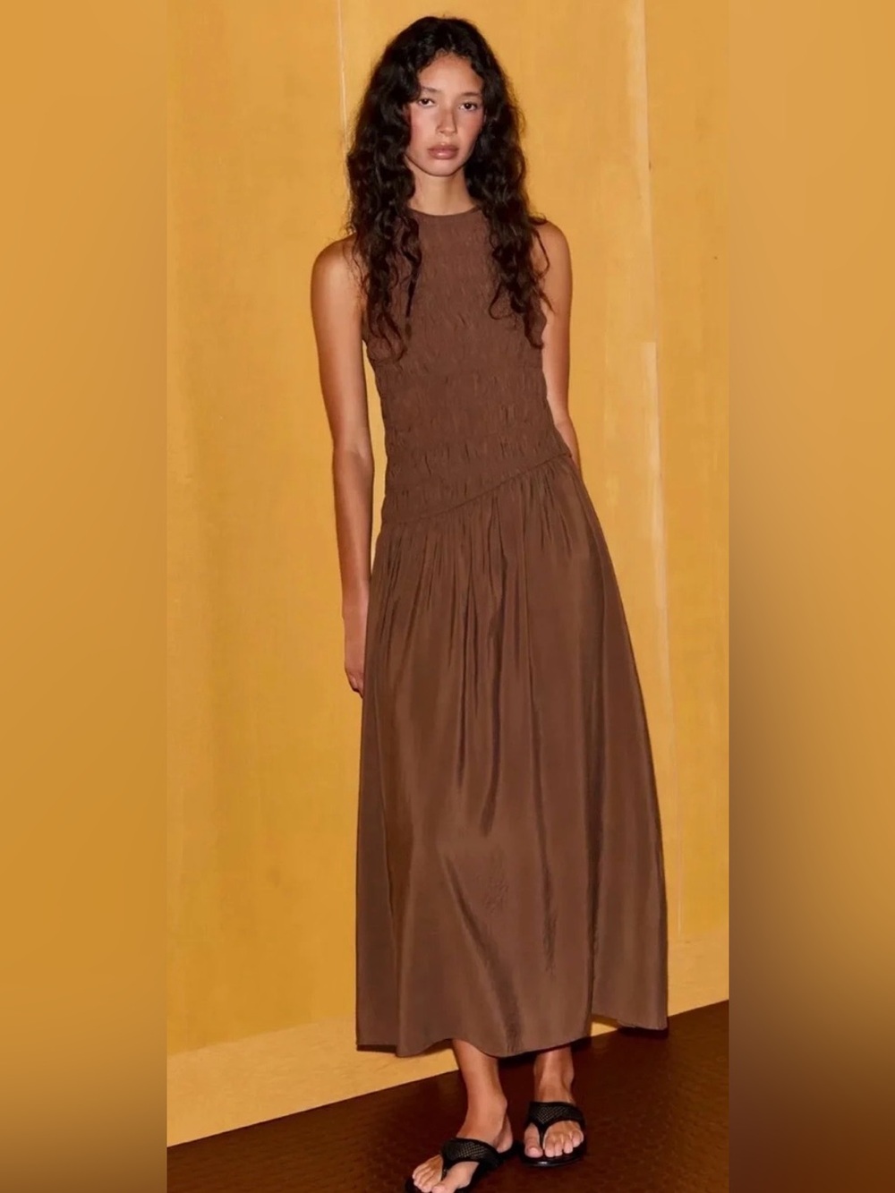 Zara Voluminous Midi Dress Chocolate Brown Size M NWT